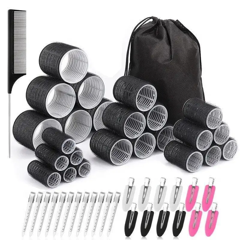 50PCS Self Grip Hair Rollers Set with Clips, 4 Sizes Jumbo Large Medium Small Curlers for Long Short Thick Fine Hair and Bangs, Heatless Styling Tools for Volume and Waves