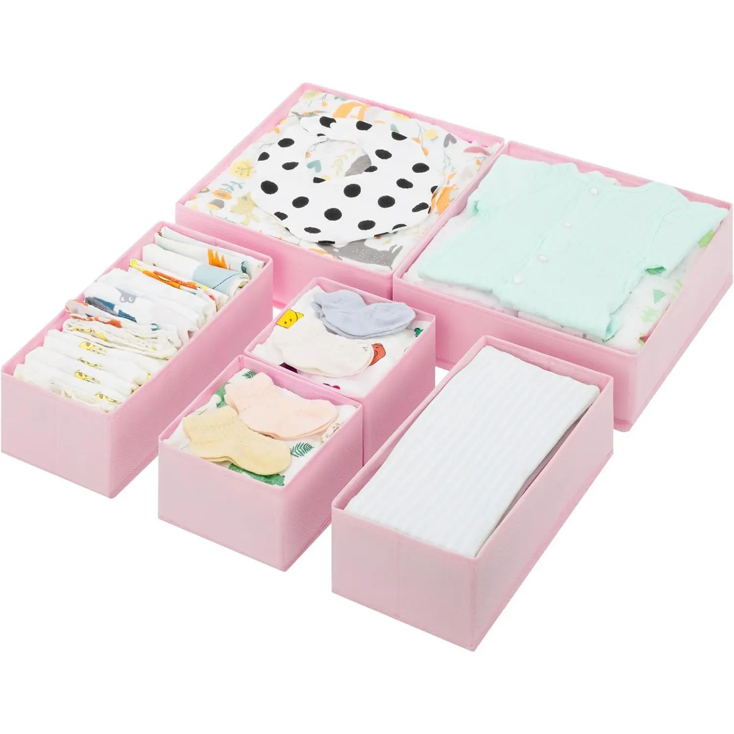Drawer Organizer Clothes, 6 Pack Dresser Organizer Bins for Nursery, Closet Organization and Storage Dividers for Clothing, Baby Clothes, Underwears, Pink