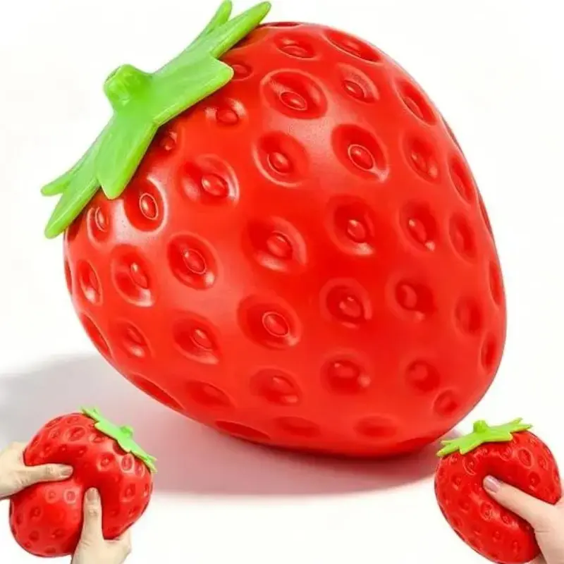 1pc，Big size Strawberry Slow Rebound Stress Ball, Soft Stretchable Squeeze Toy, Anxiety Relief, Adhd & Autism Friendly, Office Classroom Use, Non-Toxic Sensory Toy