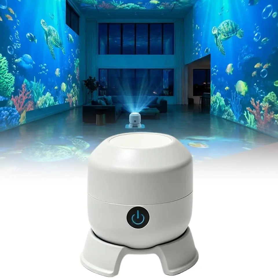 Dynamic Rotating LED Projector Light, Led Projector Lamp, Room Decor Projector, 360° Wave Night Projection, Ocean, Snowflake, Christmas, Multi-Angle Base, Ideal for Meditation, Bedroom, Home Theater