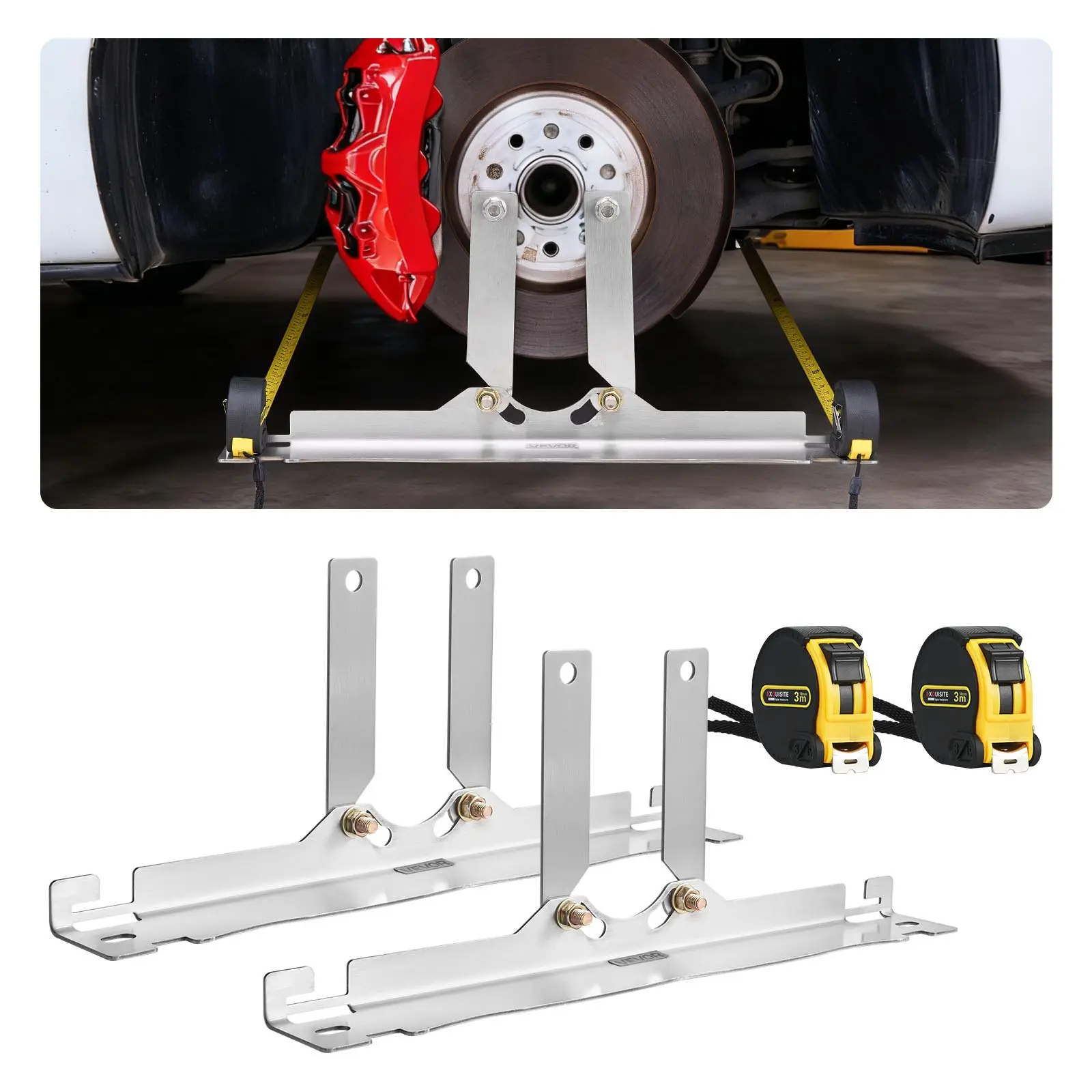 VEVOR Toe Alignment Tool, 2 PCS Rust-Resistant Stainless Steel Heavy-Duty Plates with 2 Measuring Tapes, Detachable Ext. for Precise Align. & Toe Angle Meas., Automotive Tool for Cars, Trucks