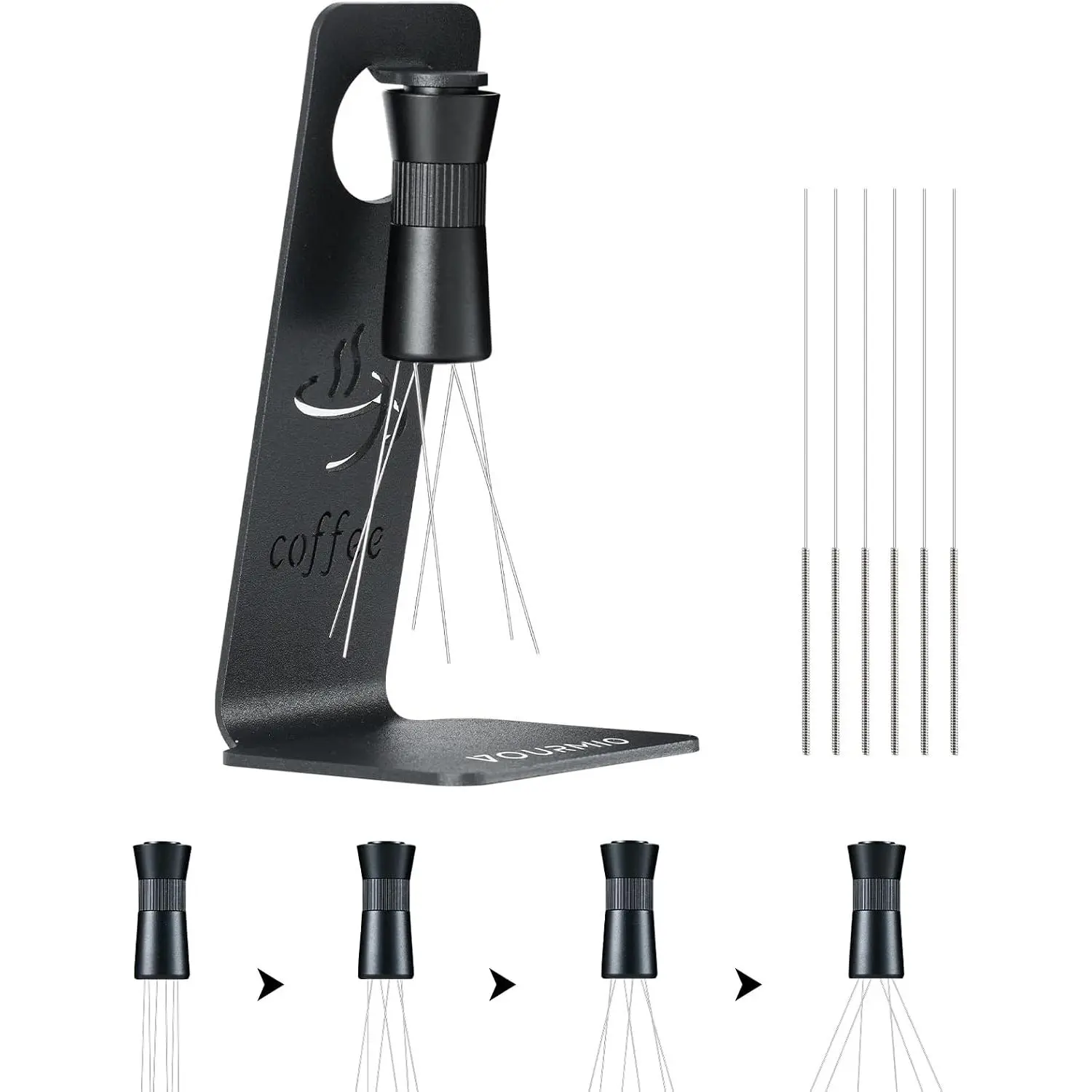 WDT Tool - Coffee Distribution Tool with  Stand, Adjustable Range Espresso Stirrer, 304 Stainless Steel 6  0.4mm and 6 Extra  0.25mm