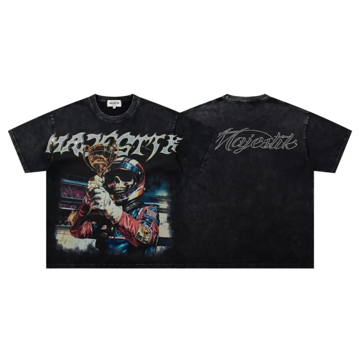 MAJESTIK Football Bear Rhinestone Graphic Tee, Vintage Red Cotton T-Shirt, Oversized Streetwear Short Sleeve Top, Y2K Hip Hop Casual Gym Wear for Men