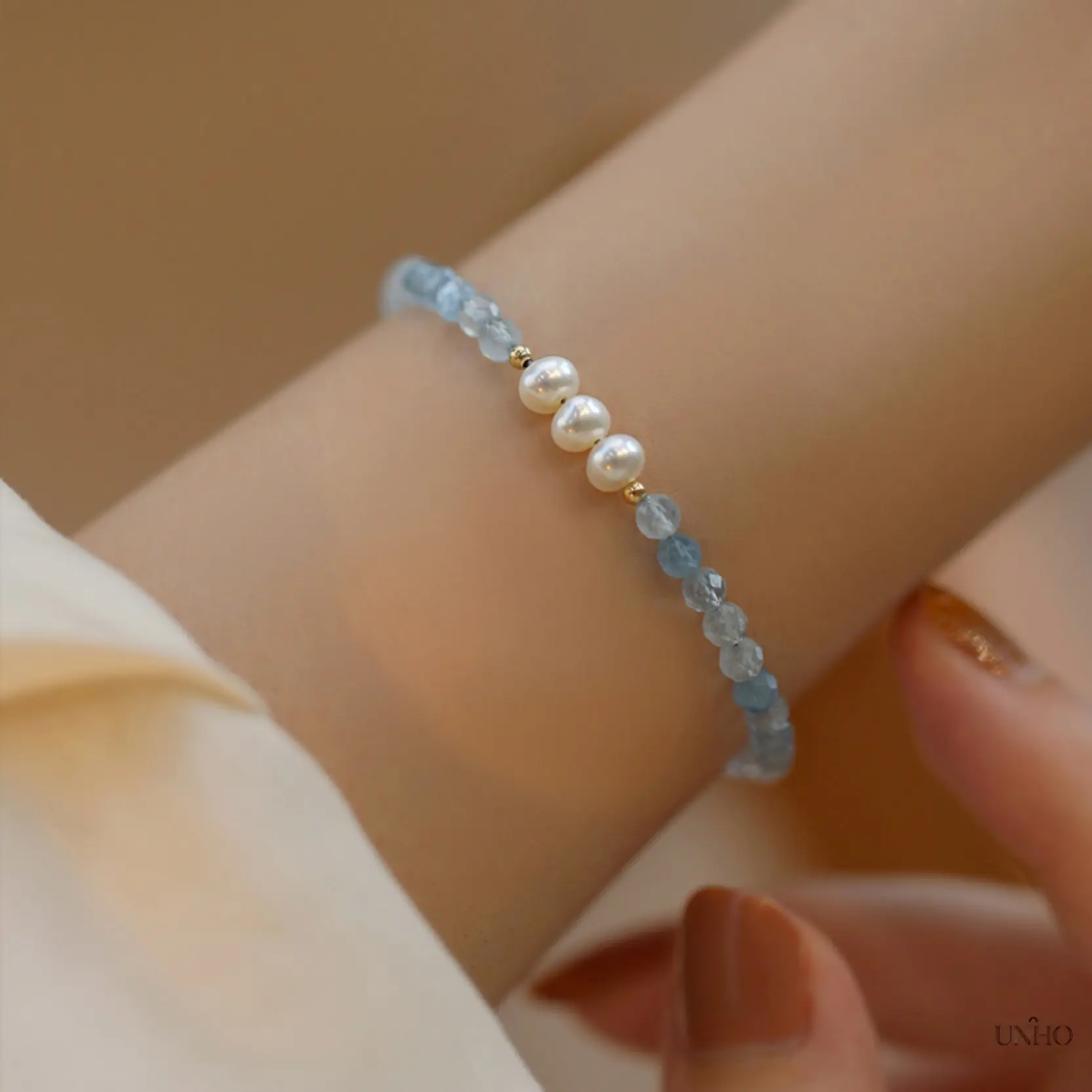 Natural Aquamarine‑Stone Beaded Bracelet For Women, High‑End Unique New‑Chinese‑Style Accessory, Summer‑Inspired Versatile Daily‑Wear Women’s Jewelry