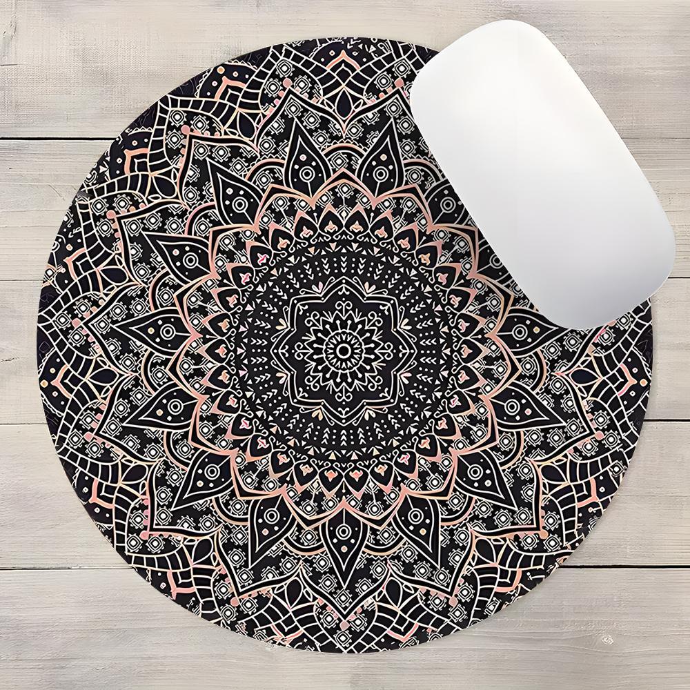 Vintage Mandala Pattern Mouse Pad, Round Mouse Pad with Non-slip Rubber Base, Decorative Mouse Mat for Gaming & Office