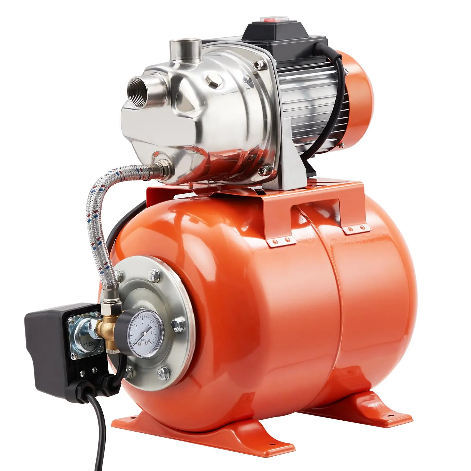 GARVEE1HP Shallow Well Pump with Pressure Tank, Stainless Steel, 115V Irrigation Pump, Automatic Water Booster Jet Pump for Home, Garden, Lawn