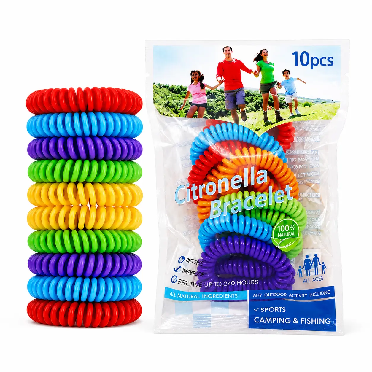 DEET-Free Waterproof Mosquito Repellent Bracelets with Natural Essential Oils, Elastic Adjustable Bands for Kids and Adults, Suitable for Travel, Camping and Daily Outdoor Use