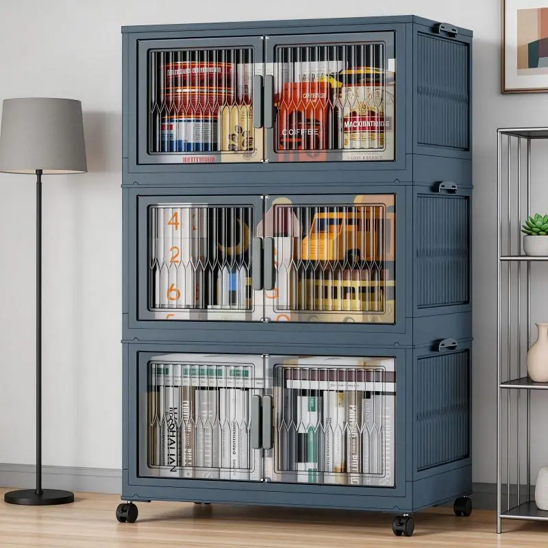 Wider Deeper Large Storage Cabinet Lockable Four Wheels Stable Floor Standing Home Doll Snack File Organizer