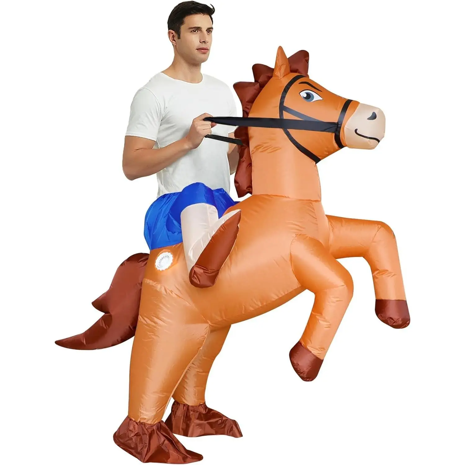 Stegosaurus Inflatable Costume for Adults Men Women - Funny Ride-On Dinosaur Blow Up Suit with Cowboy Riding Horse Design Halloween(Gift)