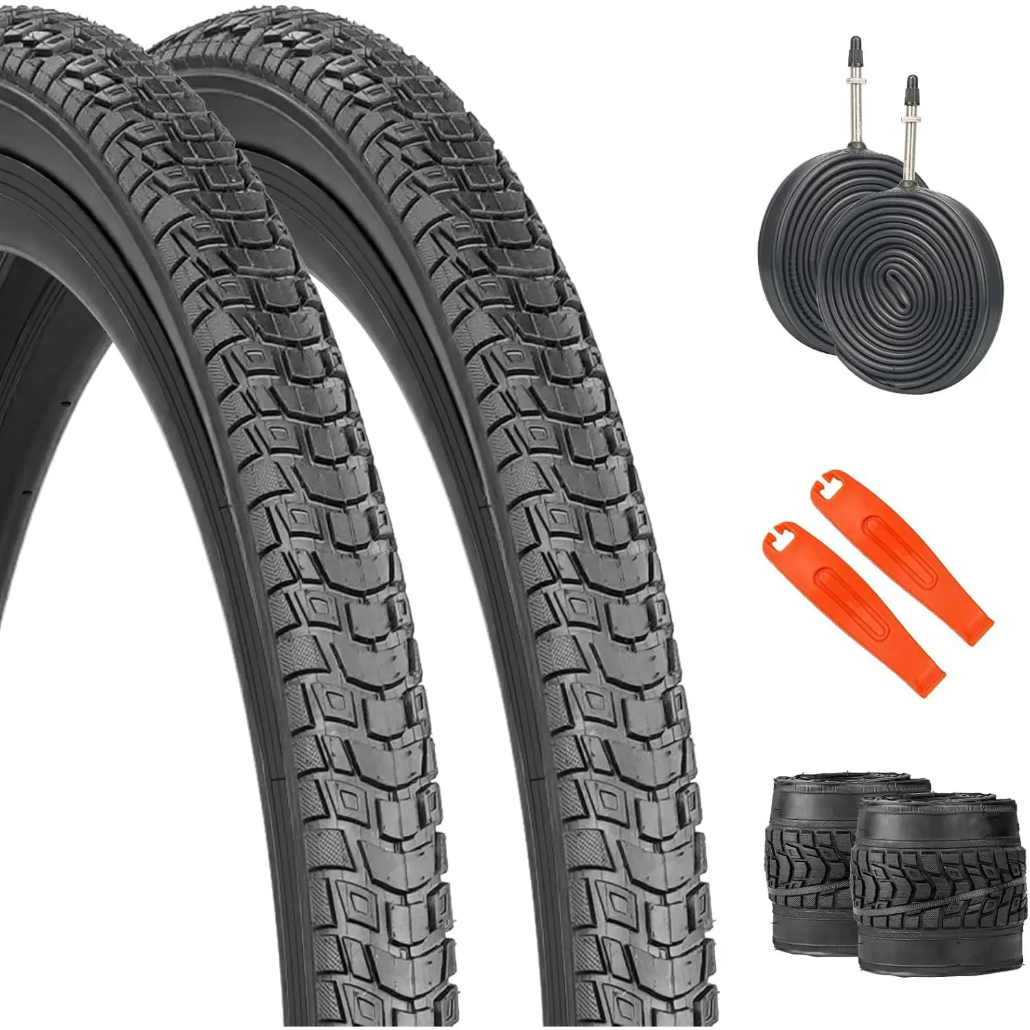 WEEROCK 700x40C/ 45C Road Bike Tires, 2 Pack with Inner Tubes, 40-65 PSI Small Block Tread Pattern for Paved Roads & Light Gravel for Gravel Bike Hybrid Bike Commuter Bike Touring Bike