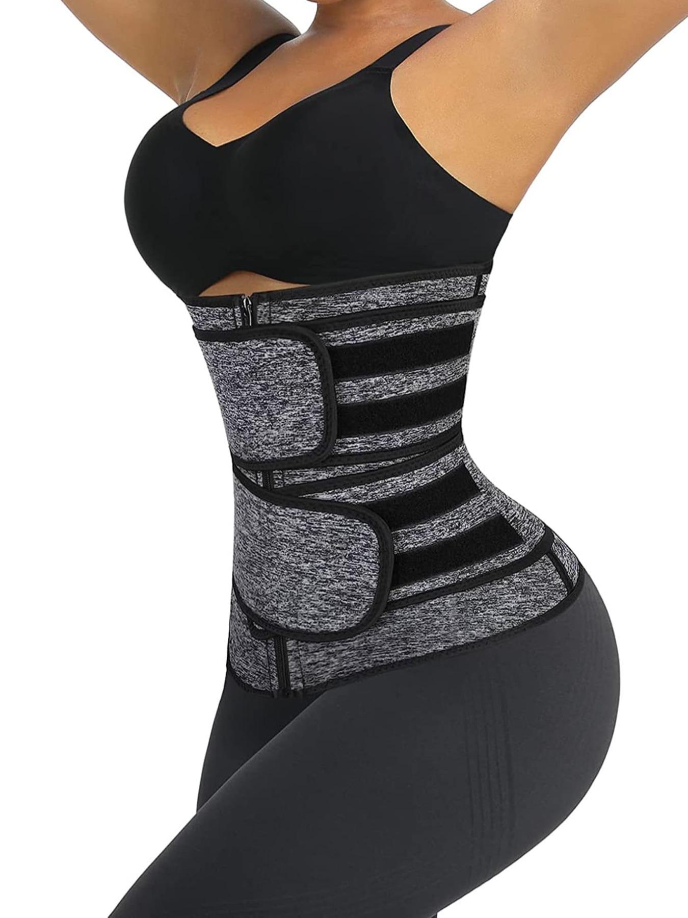 Women's Contrast Binding Zip Front Adjustable Waist Trainer, Compression Trimmer Belt Waist Cincher, Lady Tummy Control Fajas Shapewear Clothes Valentine's Day, Belly Binder