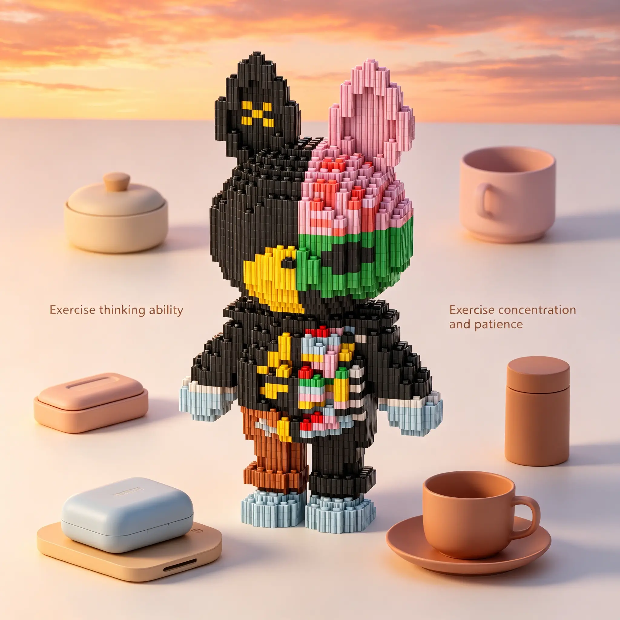 Valentine's Day Heart Bear Building Blocks 3D Puzzle Model, Stress Relief Toy, Indoor Decoration, Birthday Christmas New Year Gift