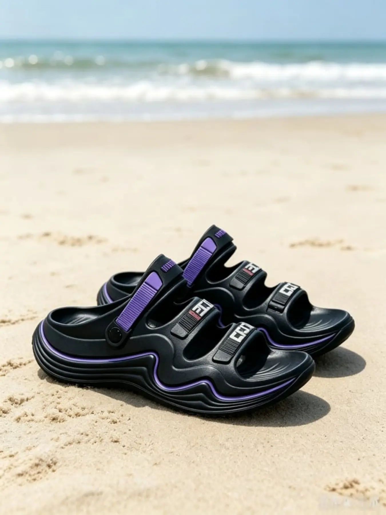 Indoor & Outdoor Dual-use Men Color Block Wavy Slides Street Sport Detachable Heel Strap Thick Soft Elastic Anti-slip Wavy Platform Comfortable For Long Walks Light Trend Slippers For Bathroom Shopping Hiking Trips
