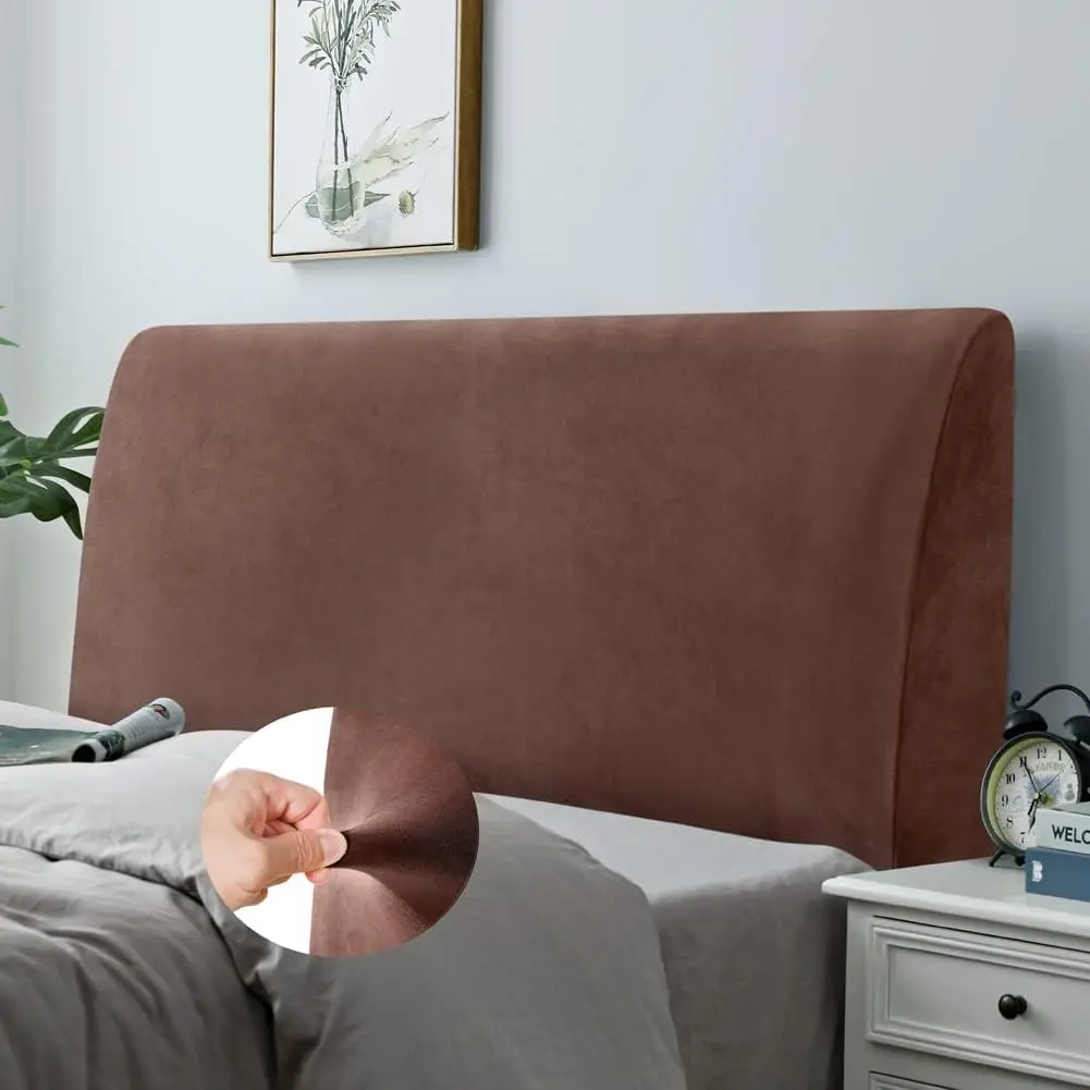 Headboard Cover for King Bed, Stretch Bed Headboard Slipcover, Dustproof Protector Cover for Linen Upholstered Headboard, Velvet Fabric (Brown)