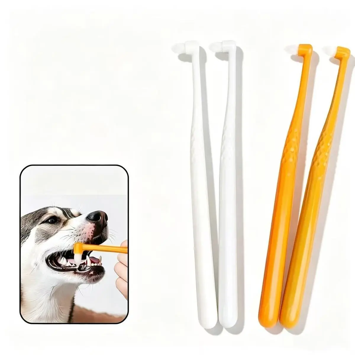 Pet Soft Tapered Bristle Toothbrush with Long PP Anti-Slip Handle - Plaque Clean, Bad Breath Aid, Daily Oral Care for Kittens & Small Dogs, Viral Pet Dental Grooming Supplies, Long Handle