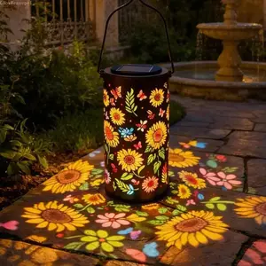 Household Solar Garden Lantern - Waterproof Metal Light with Colorful Sunflower Shadow Projection, Fairycore Aesthetic Durable Landscape Illumination for Patio Decor