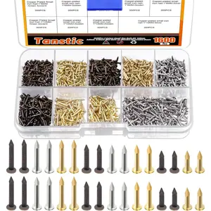 1600Pcs Small Tiny Nails Kit, 6mm, 8mm, 10mm Tiny Wooden Nails for Wooden DIY Decorative Pictures Mini Boxes Household Accessories (Gold/Bronze/Silver)