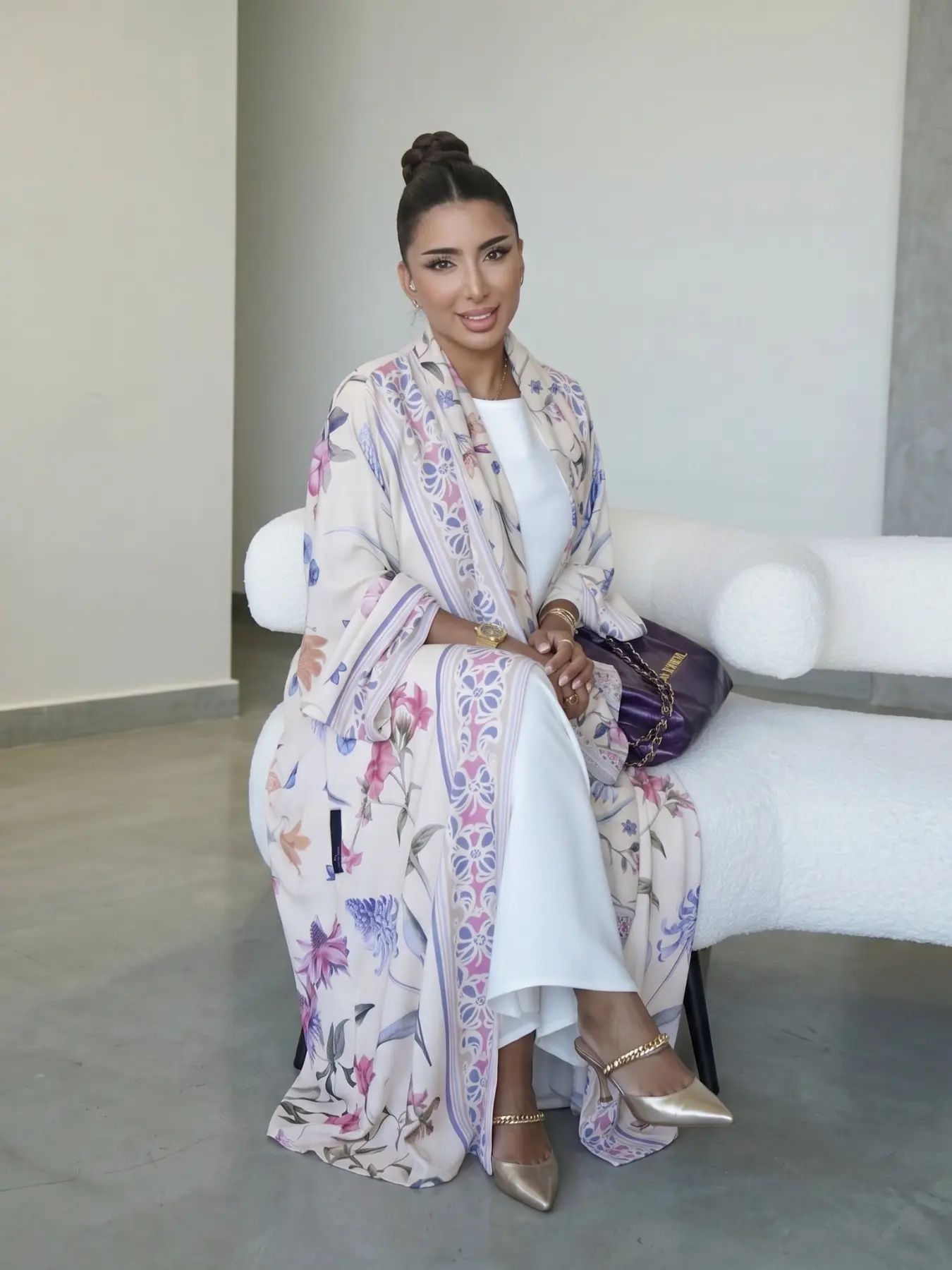 Muslim Women's Abaya Set with Hijab, Modest Muslim Outfits, Elegant Simple Floral Print Long Robe Jacket, Casual Party Beachwear, Elegant Islamic Clothing, All Seasons Wear