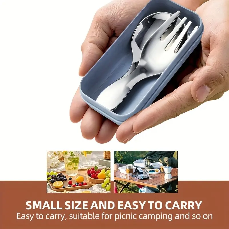3-Piece Mini Short Handle Spoon Fork Cutlery Set, Food Grade Stainless Steel Portable Travel Flatware with Storage Case, Easy to Clean Small Tableware for Outdoor Camping Picnic Daily Use