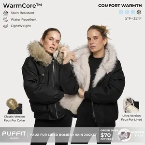PUFFIT STM-TEX Faux Fur Lined Waterproof Bomber Parka,Elegant and Luxurious, Providing Warmth and Style,Cozy and Fashionable,Y2K Style