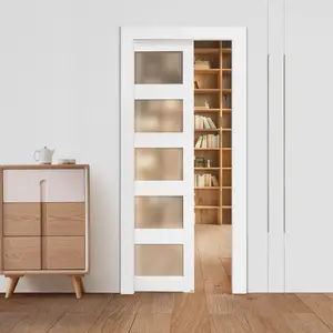 VEVOR Sliding Pocket Door, 36" x 80", 5-Lite Frosted Glass Single Sliding Door with Hardware Kit, Sturdy Solid Wood MDF Pocket Doors Slab with Waterproof Surface for Bedroom Kitchen Study Room