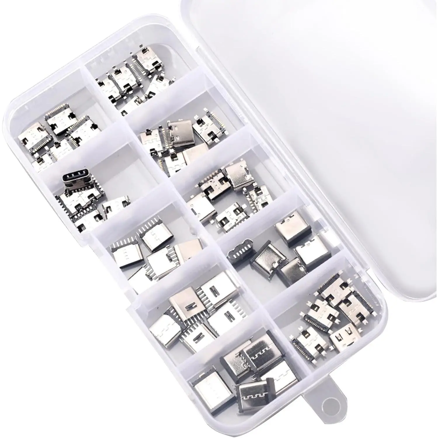 Type-C PCB SMT Charging Port Repair Kit - 50Pcs 10 Models USB C Female Socket Solder Connectors, PCB Material Replacement for Mobile Phones