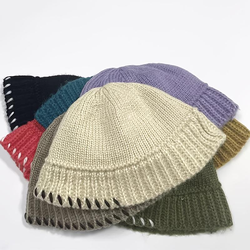 Men's New Overlock Fisherman Hat, Men's Autumn And Winter Trendy Knitted Hat, Men's Big Head Circumference Black Hat