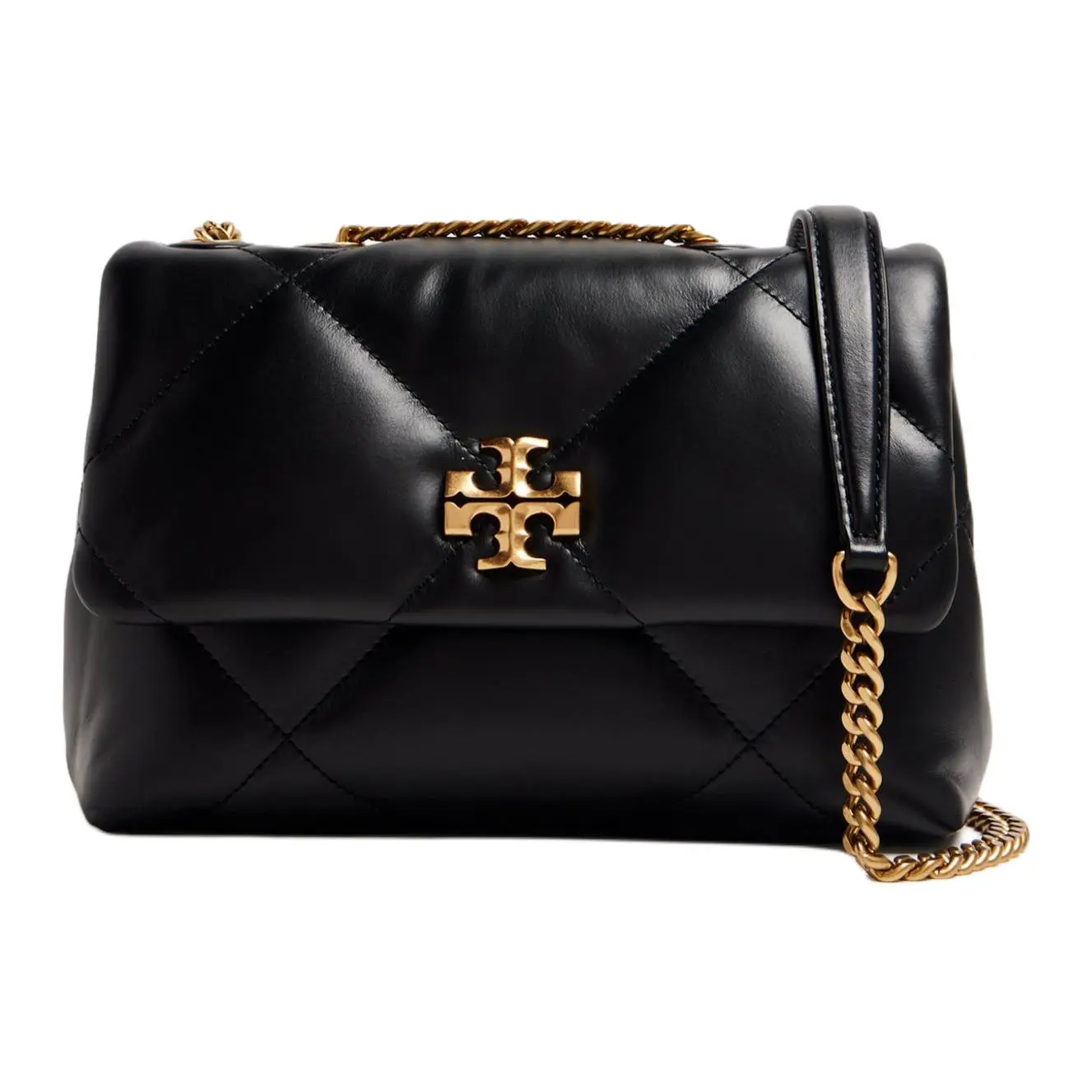 Tory Burch Kira Diamond-Quilted Flap Crossbody Bag for Women, Black Leather