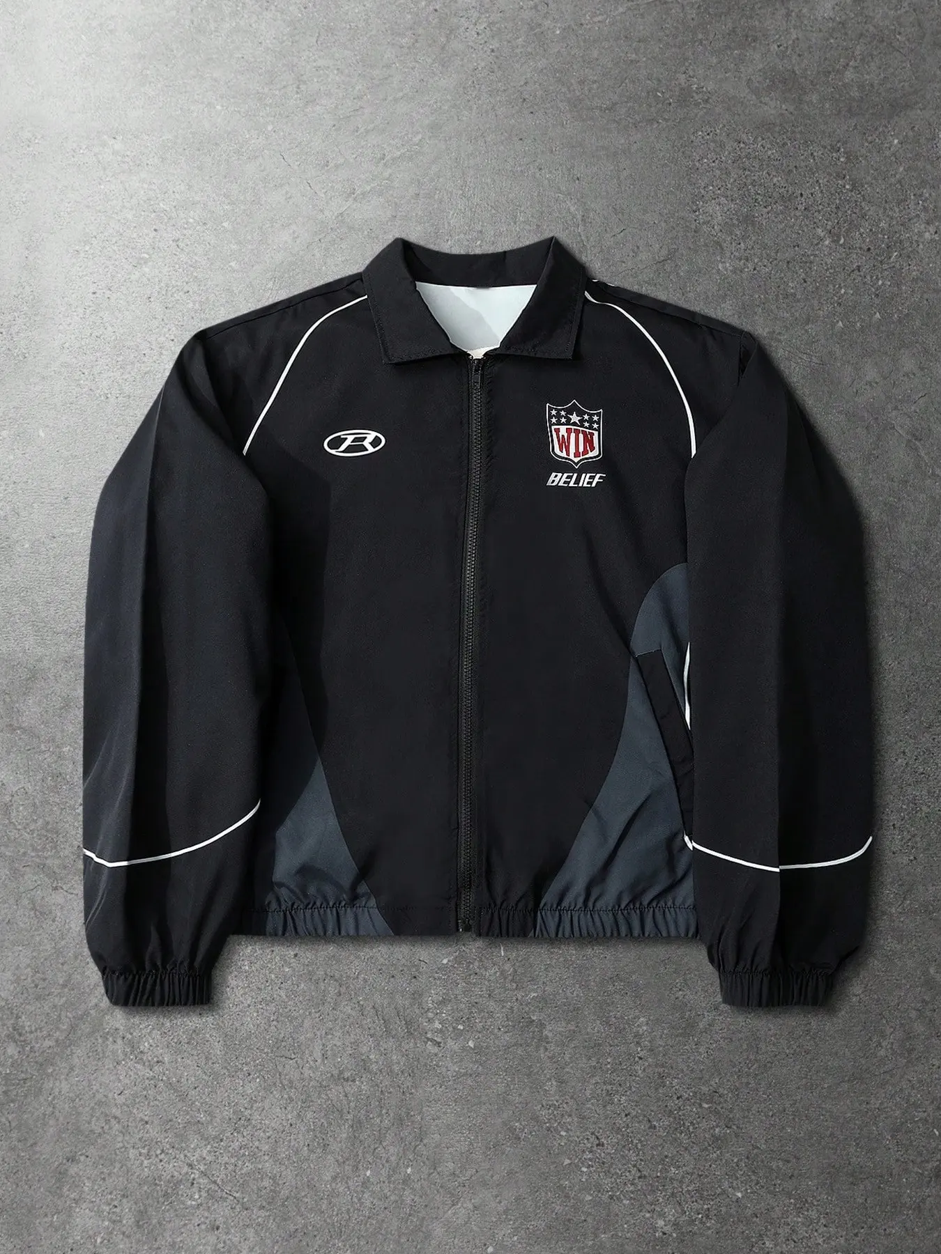 Win Shield Badge Sport Print Colorblock Coach Jacket, Lightweight Reversible Windproof Short Sleeve, Unisex Fashion for All Seasons