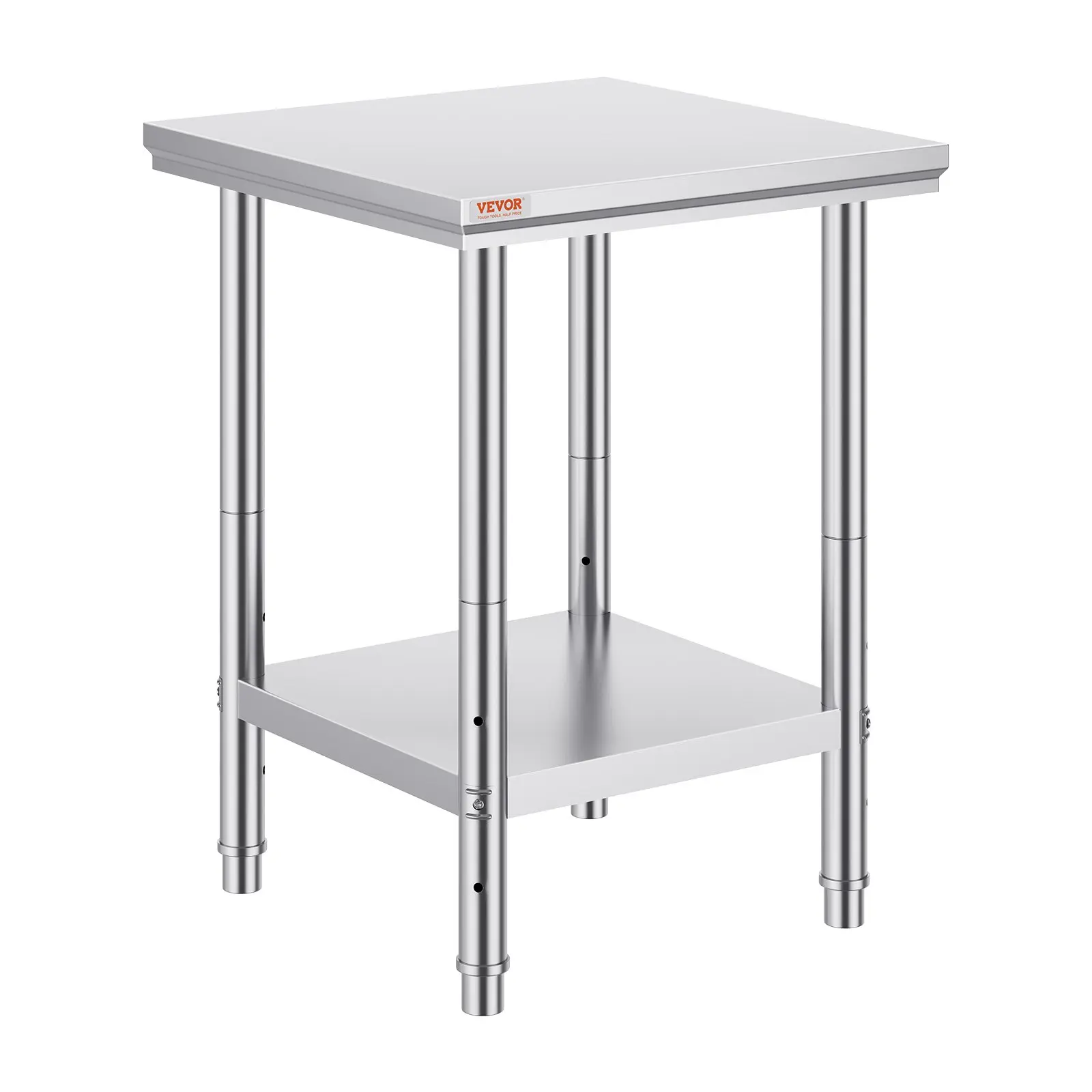 Stainless Steel Prep Table, 24x 24x 31 Inch, 700 lbs Load Capacity, Heavy Duty Metal Worktable with 3 Adjustable Height Levels, Commercial Workstation for Kitchen Garage Restaurant Backyard