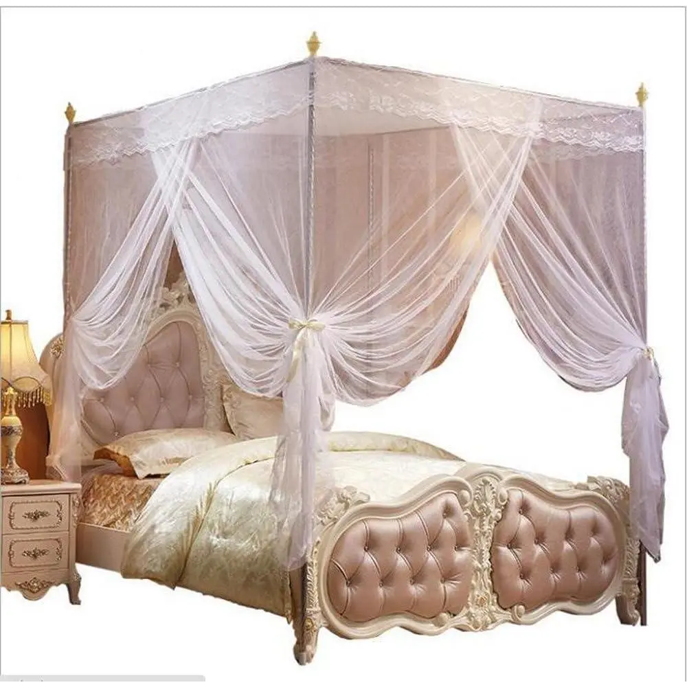 4 Corners Bed Curtains Bed Netting Canopies for Girls Adults Bed (King, White)