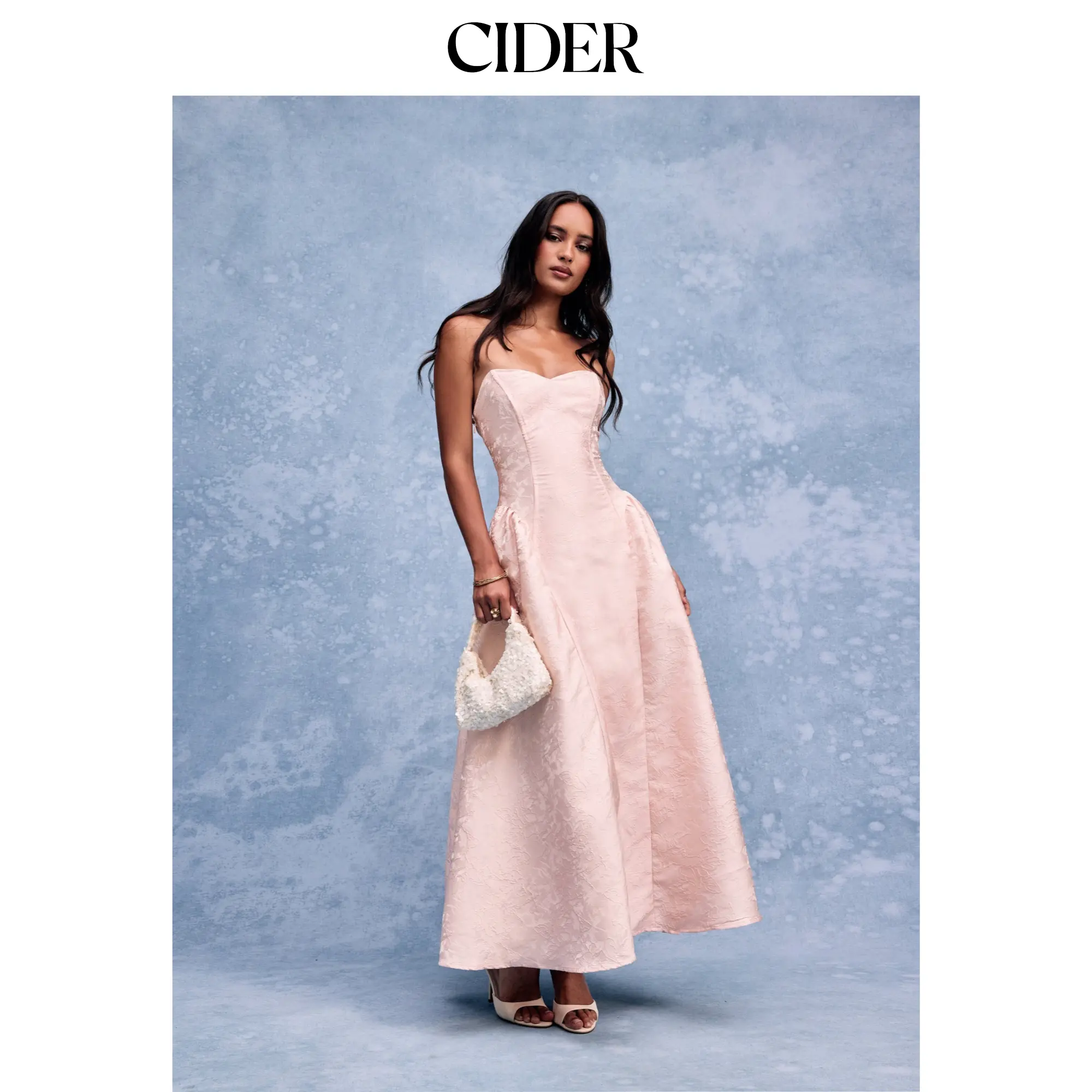 Cider Floral Jacquard Sweetheart Neck Lace up Flared Maxi Dress SohoChic