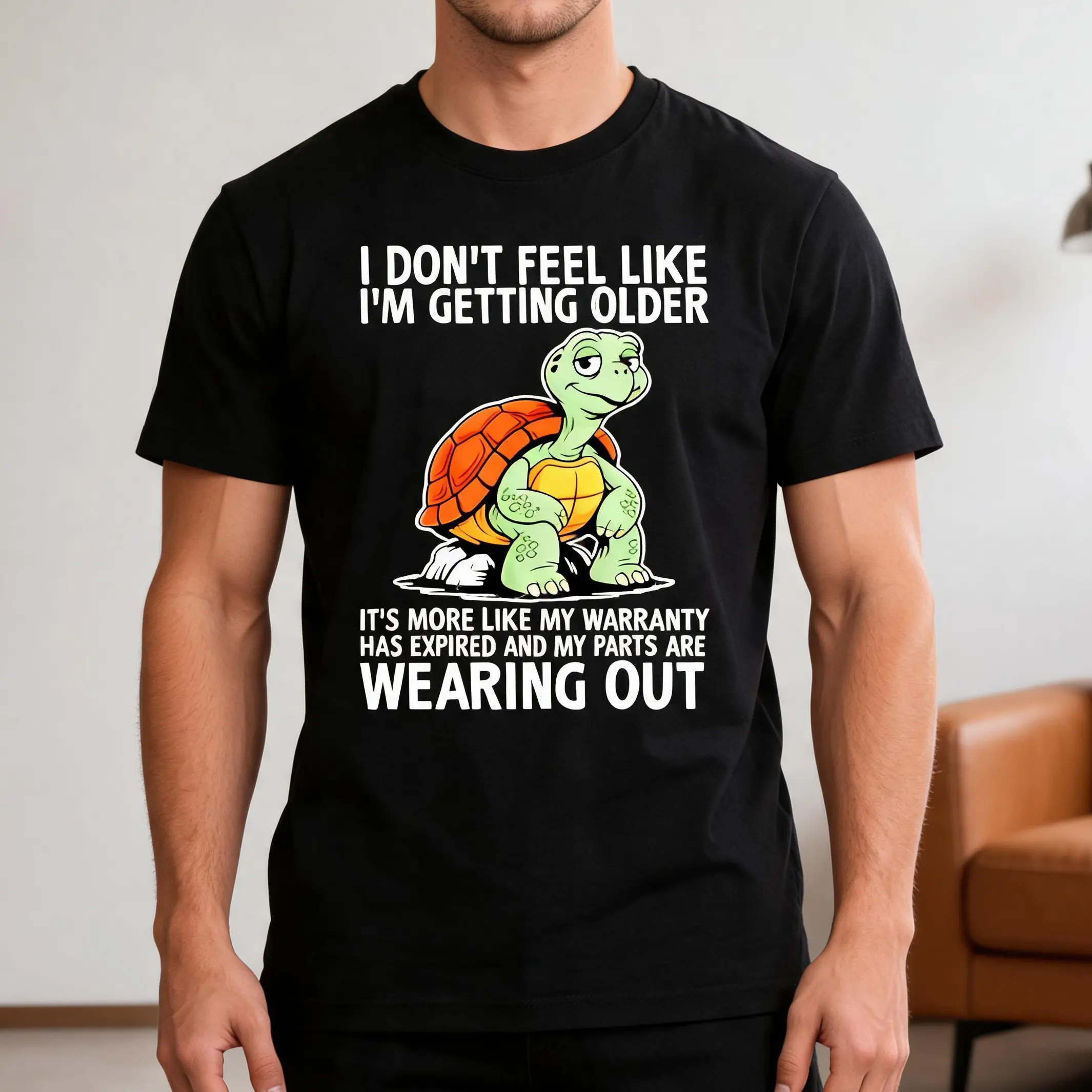 Men's Stylish Short Sleeve Tshirt - 180gsm Heavyweight Soft Fabric Loose Round Neck Plus Size Unisex Casual Top, Humor Graphic "I Don't Feel Old Just Slower" Print, Birthday/Christmas Gift Idea, Streetwear, Tops
