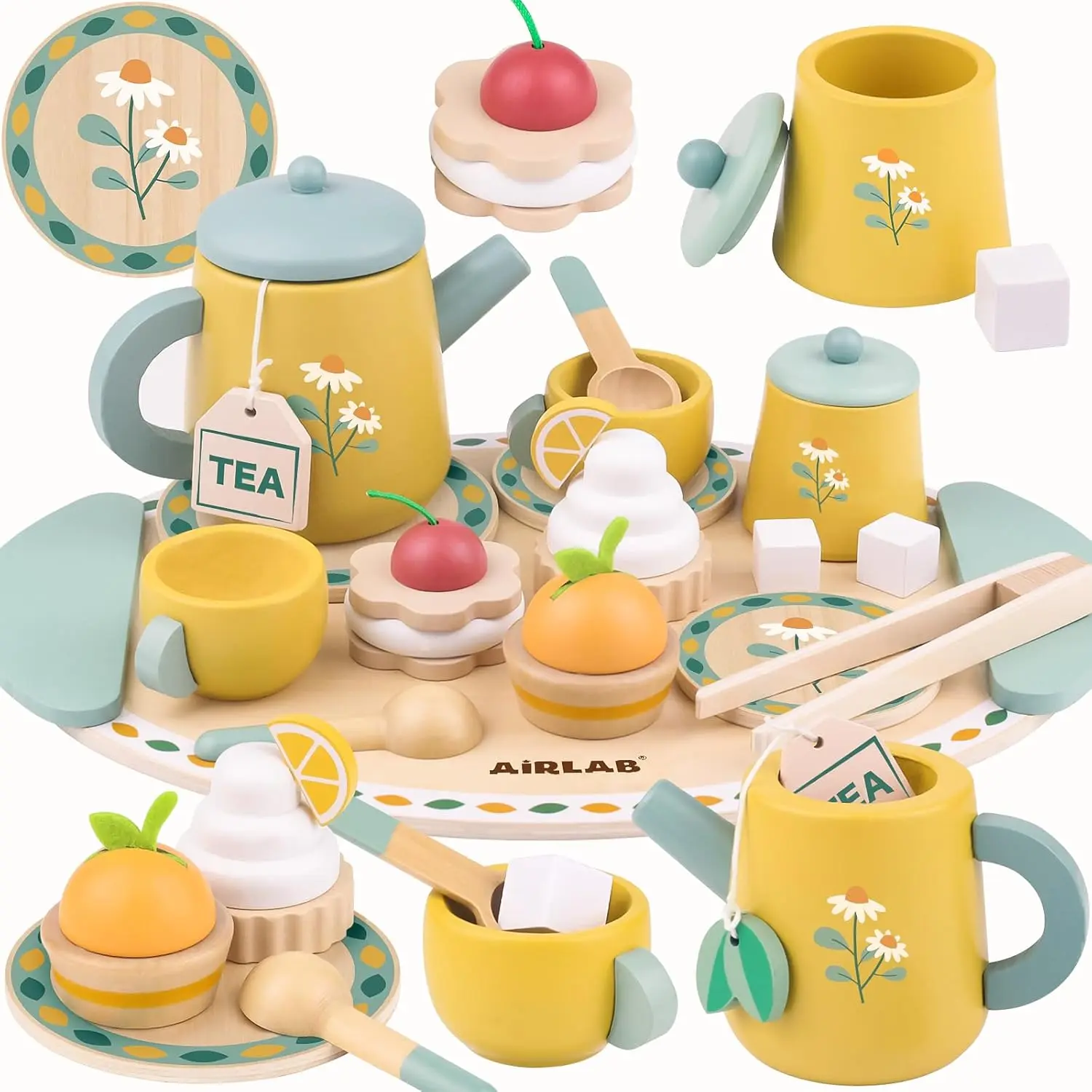 Tea Sets for Toddlers 3-5 Girl Birthday Gift 3 Year Old Princess Party Wooden Play Food Toy Sets for Kids Kitchen Accessories Age 3 4 5 6 Wood Educational Toys