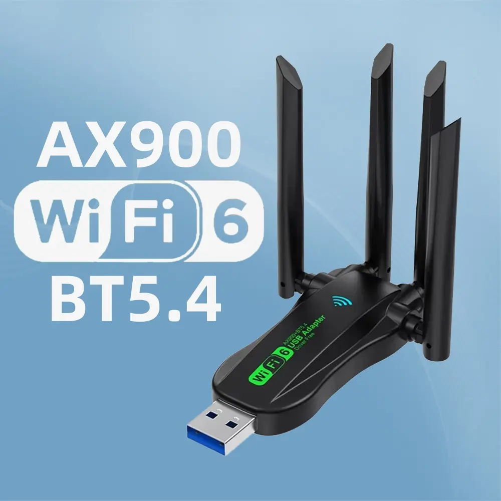 AX900 WiFi 6 USB Adapter with Bluetooth 5.4, 2.4G&5.8G Dual Frequency, 4 Antennas, 900Mbps High-Speed Transmission for Windows Desktop PCs, Laptops, Cells USB Wireless Card Receiver