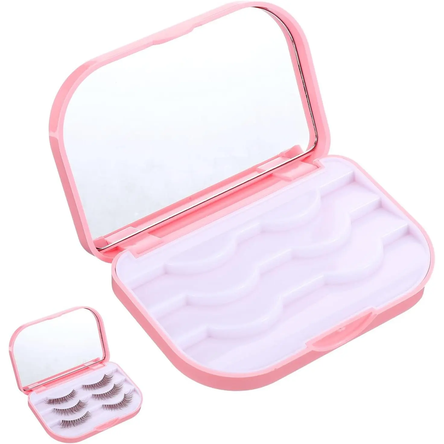 Eyelash Storage Case, 3 Layer Lash Case Makeup Storage Box with Makeup Mirror Empty Travel Cases  Organizer Box  Eyelash Container Lash Packaging ()