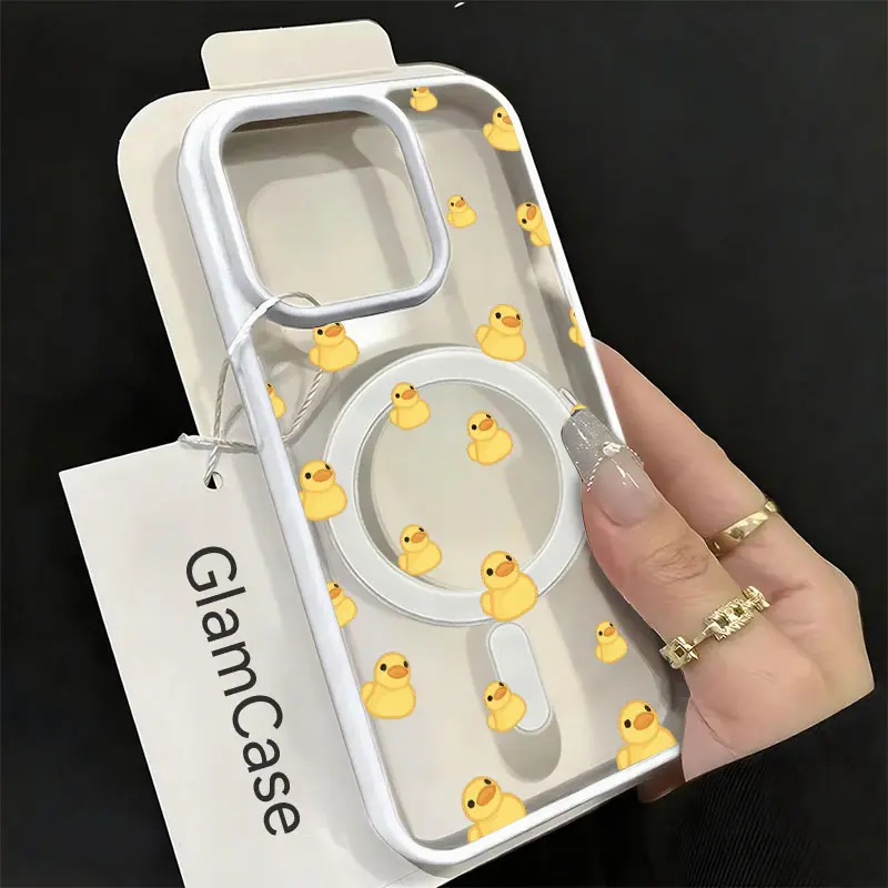 Simple Cartoon Yellow Rubber Duck Repeat Pattern Phone Case，Minimal Cute Light Pastel Style for iPhone 17 16 15 14 13 12 11 Plus Pro Max, Lovely Casual Surprise Present Gift