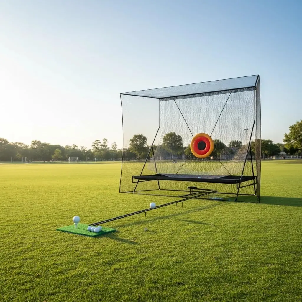 10×8 Ft Golf Hitting Net for Real‑Ball Driving, Indoor & Backyard Outdoor Swing Chipping Training Net, 11 Ft Automatic Ball‑Return System With Ball Blanket, Heavy‑Duty Golf Netting and Storage Carry Bag