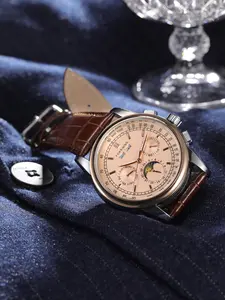 1pc Men's Classic Vintage Automatic Mechanical Watch, Multifunctional Small Dial Design, Top Brand Leather Strap, Business Fashion Wristwatch