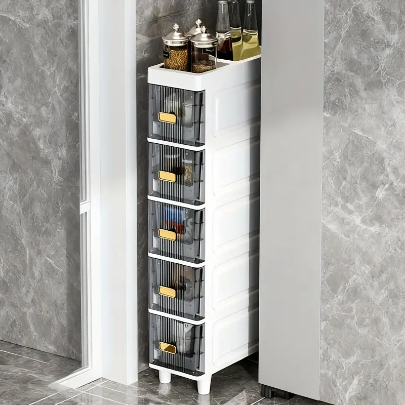 3/4/5/6-tier plastic high and narrow storage cabinet, equipped with movable wheels, adjustable shelves, thin bathroom organizers, and small space storage solutions, suitable for bathrooms, kitchens, and laundries