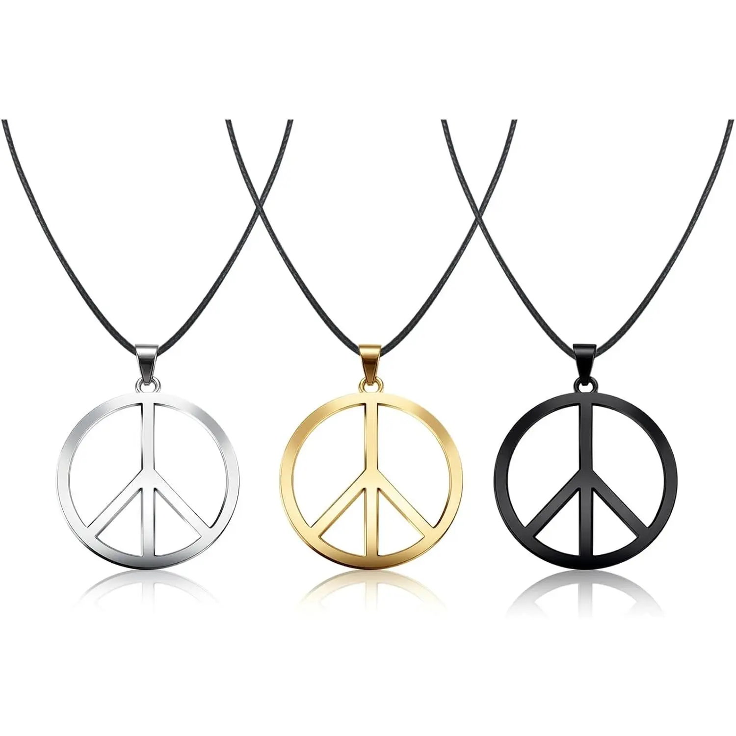 3 count Peace Sign Necklace Set for Men Women, 60s 70s Hippie Costume Accessories, Retro Anti-War Medallion Pendant for Halloween Party & Woodstock Outfit