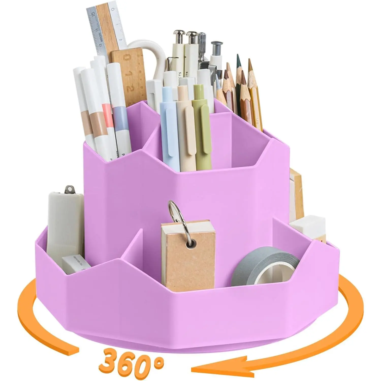 Pencil Pen Holder for Desk,9 Slots 360  Rotating Desk Organizers,Desktop Storage Stationery Supplies Organizer, Cute Pencil Cup Pot For Office, School, ()