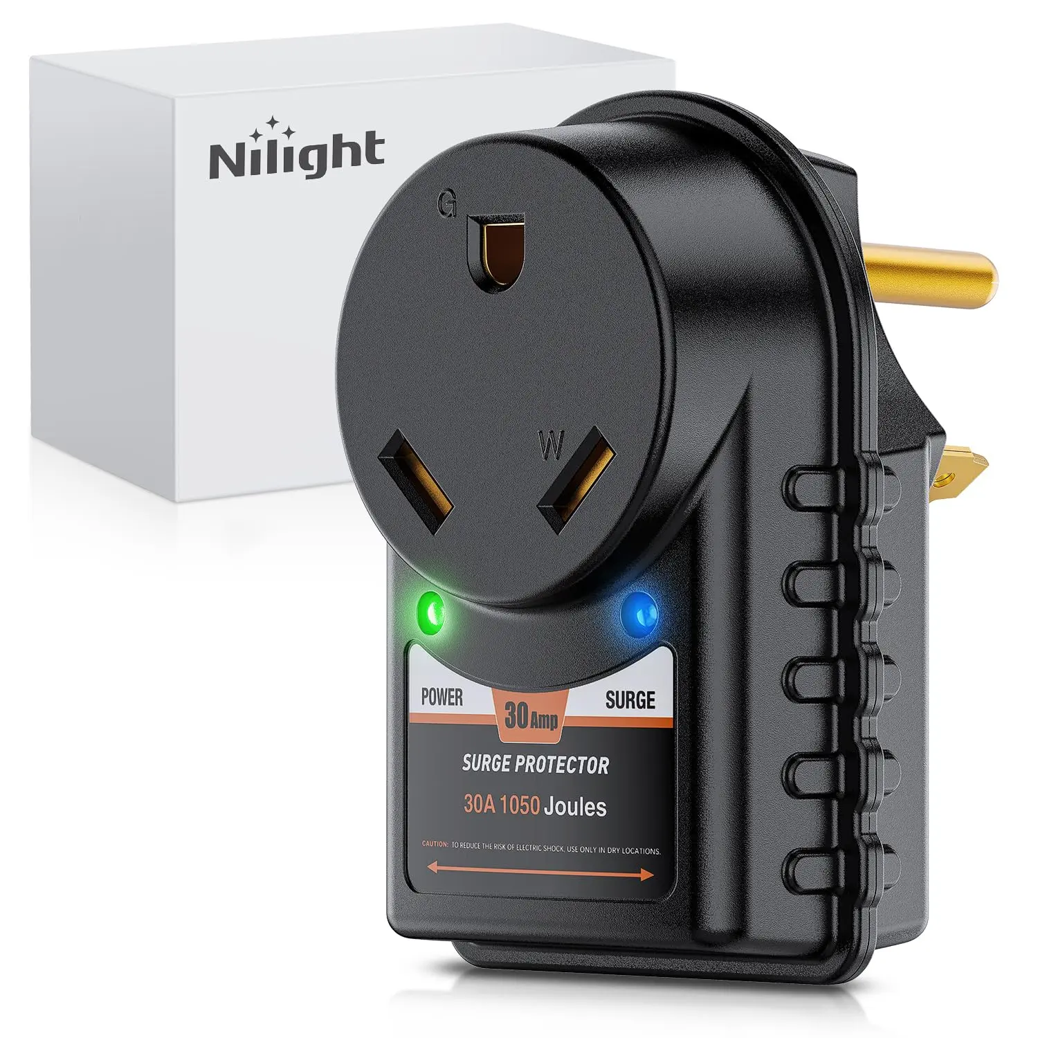 Nilight 30-Amp RV Surge Protector - 125V/3750W Adapter Plug with LED Indicator, 1050-Joule, 22500A Max Spike, ETL Listed, TT-30P/TT-30R Power Guard, Copper Core Power Socket for Campers, Trailers, Surge Protector Outlets