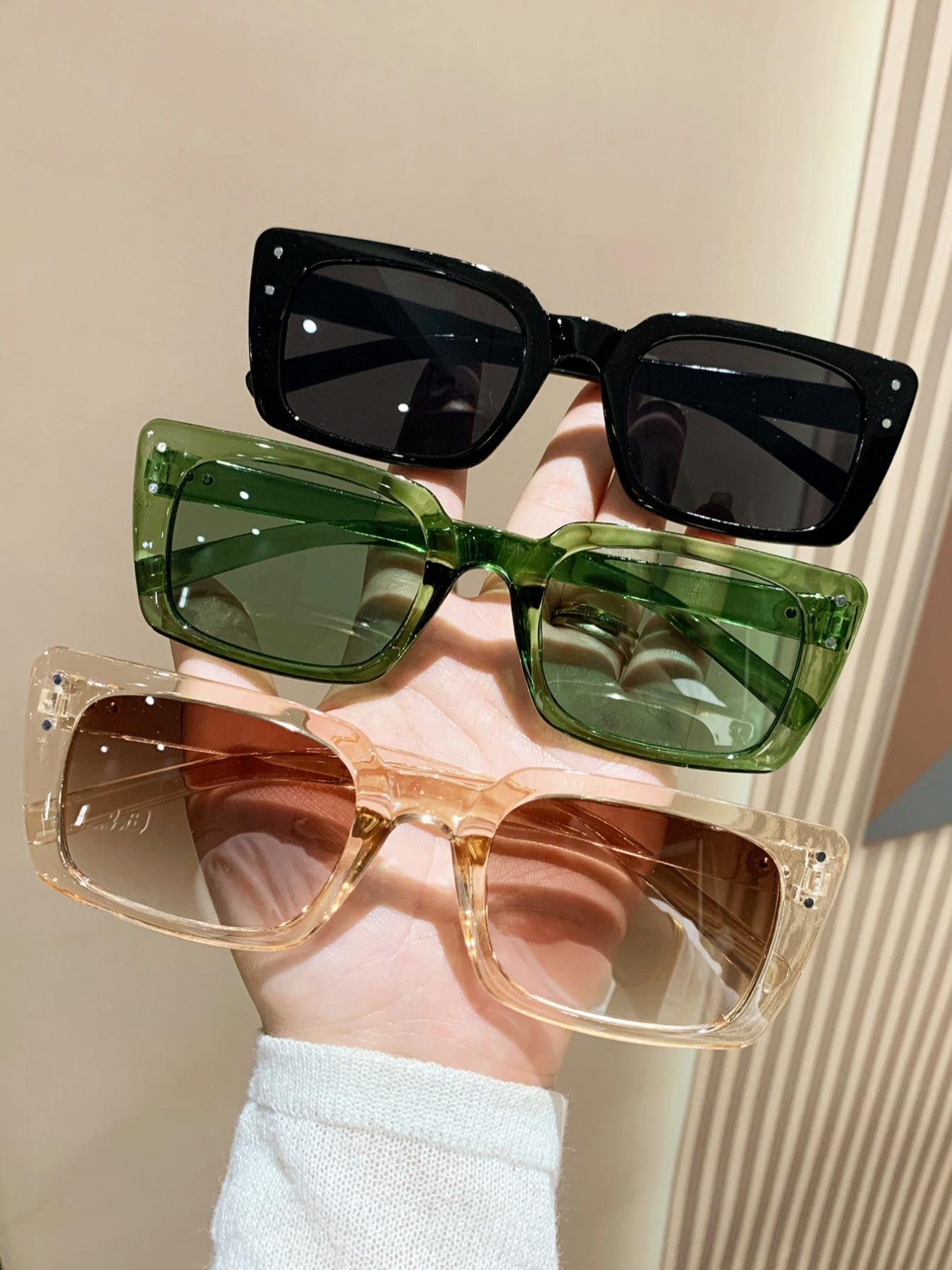 Unisex Vintage Square Frame Sunglasses, Classic Shades, Plastic Sunglasses, 3 Pairs Trendy Casual Glasses Sunglasses for Everyday Use, Modern Fashionable Versatile Accessories for Driving & Travel Use, Travel Accessories