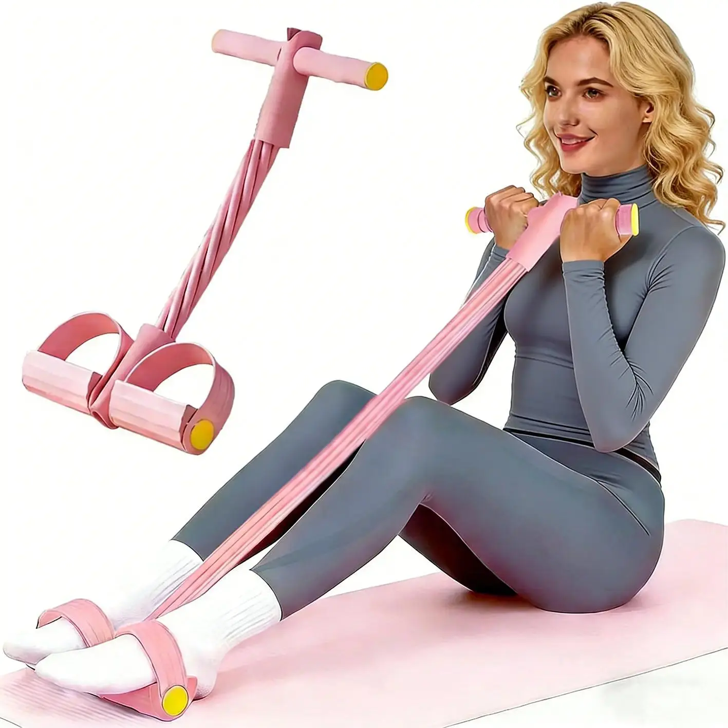 6-Strand Heavy Duty Abdominal Crunch Fitness Equipment – Leg & Core Workout, Sit-Up Assist, Home Gym Exercise, Non-Slip Foot Pedal & Resistance Bands (Portable)
