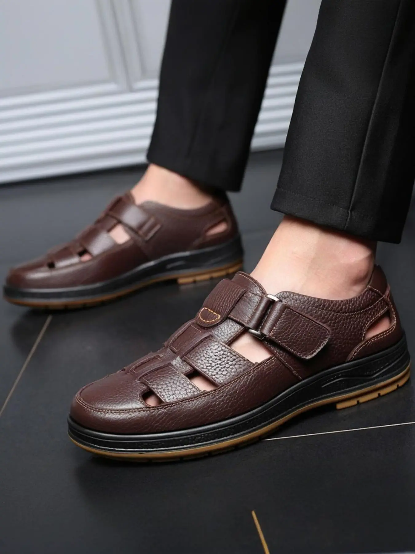 High-Quality Men's Leather Sandals, Outdoor Sandals, Summer Breathable Beach Shoes, Casual Footwear for Warm Weather, Comfortable and Stylish Design