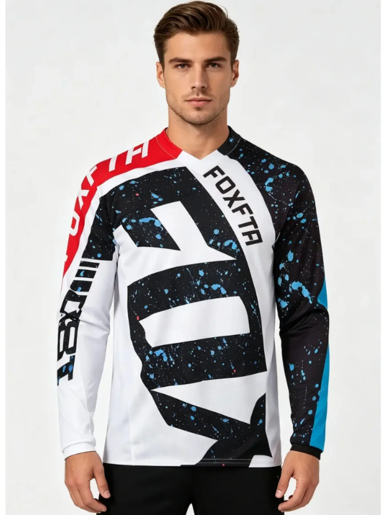 Men Long Sleeve MTB Jersey ,Full Sleeve Cycling Top,Cycling Sports Wear,Men Splash Graphic Long Sleeve MTB Jersey High Stretch Strong Elastic Quick Dry Moisture Wicking Breathable Ventilated Loose Fit Dirt Bike Off Road Racing Training Riding T-Shirt