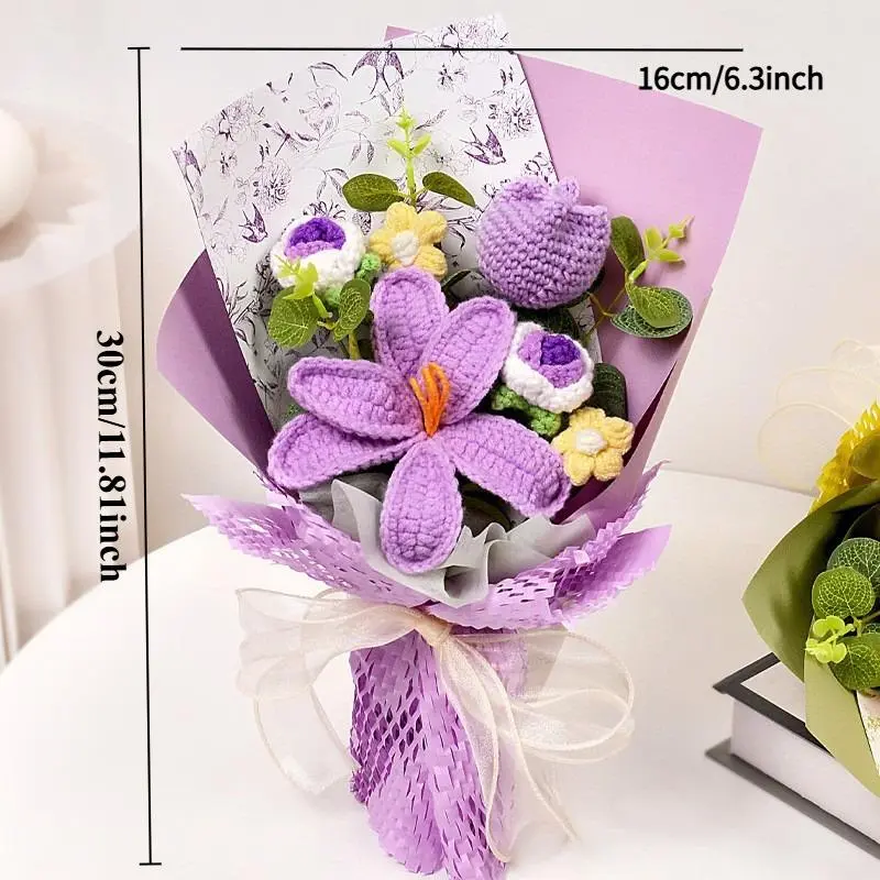 1 Bunch Handmade Crochet Knitted Flower Bouquet, Long-Lasting Artificial Yarn Flowers, Perfect Decor & Gifts for Mother’s Day, Teacher’s Day, Graduation, Wedding & Birthday for Her