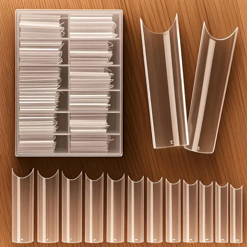 240pcs Extra Long Clear Nail Tips, Straight C Taper T Shape, Transparent No Trace, Acrylic Nail Extensions for DIY Nail Art Salon