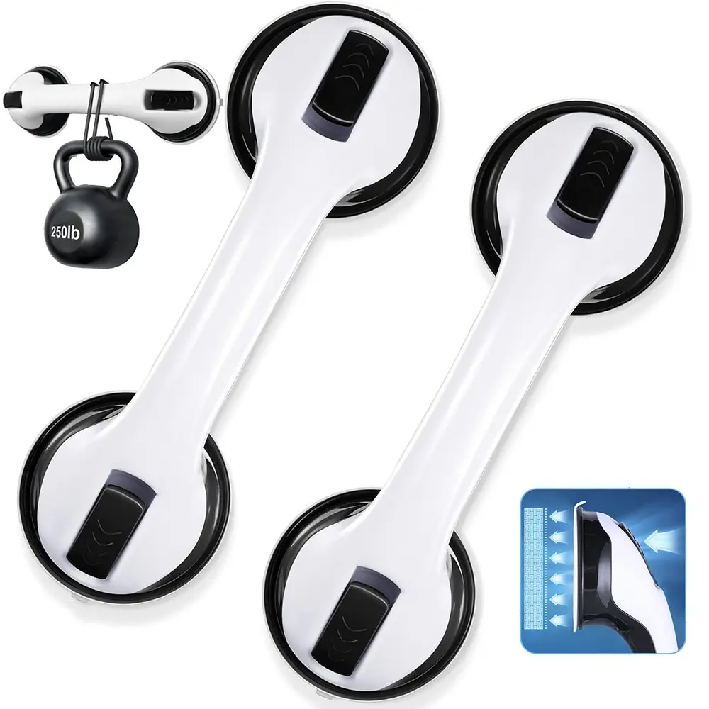 2 Pack Suction Grab Bars for Bathtub & Shower, 12 Inch Strong Shower Handle, Senior Safety, Bathroom Safety Bar for Shower Chair, Stick